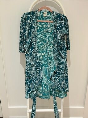 Marciano Teal and White Printed Wrap Dress